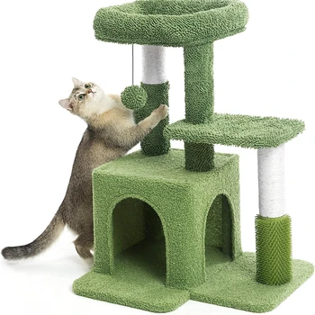 Маленькое Кошачье дерево с когтеточкой и массажным столбом из сизаля, Комнатные апартаменты для маленьких собак и кошек