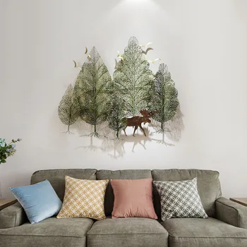 Украшение стен гостиной в пасторальном стиле, Украшение стен лесными ветряными растениями, Креативное трехмерное украшение из кованого железа