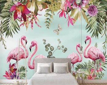 Обои Beibehang, ручная роспись, тропический лес, фламинго, ТВ-фон, детская комната, гостиная, спальня, 3D обои