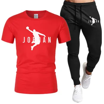 Летний брендовый мужской спортивный комплект, повседневная футболка для фитнеса с короткими рукавами + модные брюки Y2K для путешествий на открытом воздухе, большой размер, быстросохнущая