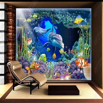 Стерео 3D Подводный мир, обои для домашнего декора, Дельфин, Мать и дитя, диван, ТВ, фон, настенные обои papel de parede