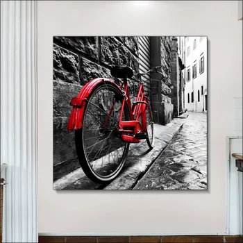 Современные черно-белые плакаты в индустриальном стиле, Уличные картины на холсте с красным велосипедом, Печатные велосипедные фрески, Клубные семейные подарки