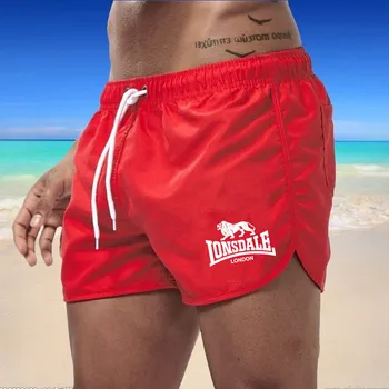 Летние Новые мужские пляжные шорты с принтом Лонсдейла, Спортивные Короткие штаны для бега, Плавательные шорты для плавания, быстросохнущие Шорты для серфинга