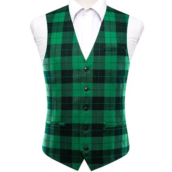 Hi-Tie Зеленый Мужской Жилет из мульти-вискозы, Жаккардовый клетчатый жилет, куртка без рукавов для мужчин, Дизайнерский Свадебный бизнес, Высокое Качество