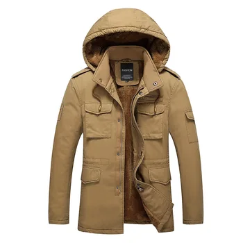 Зимняя флисовая теплая куртка средней длины, мужская уличная повседневная съемная куртка с капюшоном, большие размеры, свободные парки, куртка-карго с несколькими карманами