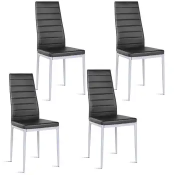 Costway Набор из 4 обеденных стульев из искусственной кожи Элегантный дизайн домашней мебели Черный Современный