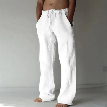 2021 Новые мужские хлопчатобумажные льняные брюки, Мужские Летние дышащие однотонные льняные брюки, Уличная одежда для фитнеса M-3XL, Мужская одежда