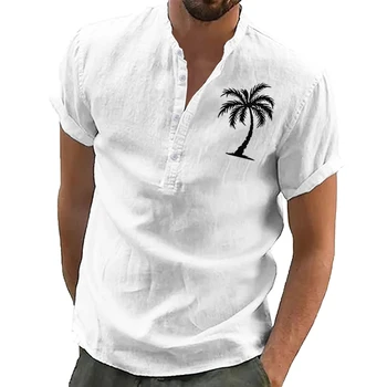 Модная гавайская рубашка для мужчин, футболки с изображением Коко, повседневная одежда для отпуска, Повседневный воротник-стойка, мужская рубашка Оверсайз Хенли, футболка