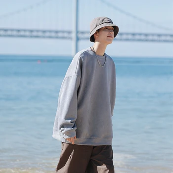 Однотонные мужские толстовки Оверсайз в стиле Харадзюку, осенние модные мужские пуловеры, повседневная мужская одежда в корейском стиле в стиле хип-хоп