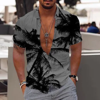 Гавайская мужская рубашка, повседневная короткая пляжная рубашка, топ 6XL, летний повседневный топ, одежда оверсайз, футболка с 3D принтом, 2023