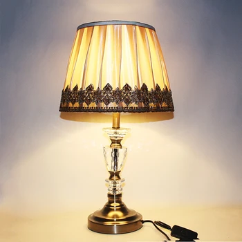 Современная классическая ткань, настольные лампы с кристаллами, винтажная E27 LED 220V, креативная настольная лампа для чтения, прикроватная тумбочка для дома, гостиной, офиса