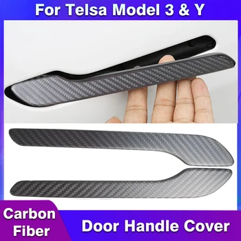 Защитная Наклейка Крышки Дверной ручки Карбюратора Для Tesla Model 3 Y Real Dry Carbon Fiber Carbon Door Handle Оберточная Бумага Защитная Наклейка