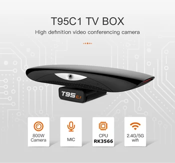 T95C1 8.0MP Камера TV BOX с микрофоном Android 11.0 Rockchip RK3566 DDR4 2GB 16GB 2.4 & 5G Двойной WIFI 4K Медиаплеер Youtube