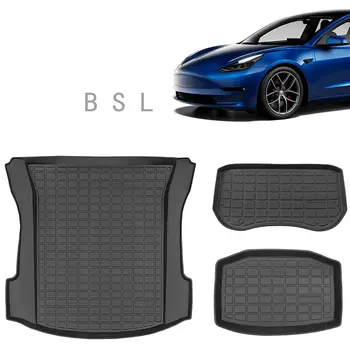 Всепогодный коврик для багажника Tesla Model 3 2017-2021 Автомобильный коврик для багажника, вкладыши для заднего грузового лотка, прочный ковер из ТПЭ