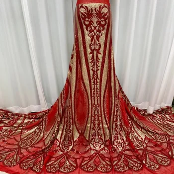 Красная Африканская Тюлевая Кружевная ткань с блестками 2021, Высококачественная Кружевная Французская Сетка, Нигерийская Кружевная ткань Для Свадебного платья AJ4708