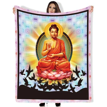 Помня о Будде, свет Будды безграничен, утолщенное байковое одеяло с принтом мягкое, удобное и теплое,