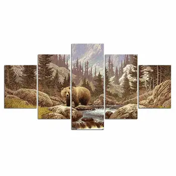 5 Шт., дикий Медведь в лесу, картины с животными, печать на холсте, Настенные художественные картины, Настенные украшения для гостиной, без рамы