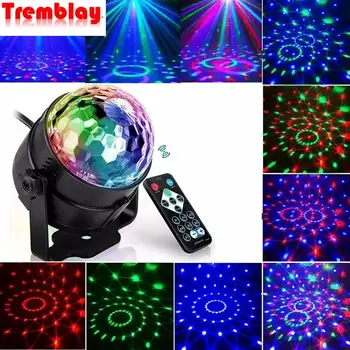 Вращающийся диско-светильник со звуком, красочный светодиодный сценический светильник 3 Вт RGB, лампа для лазерного проектора, DJ, праздничный светильник для дома, KTV Bar, Рождество