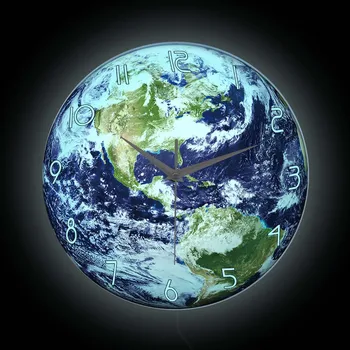 Голубая планета Земля Светодиодные настенные часы Ночник для детской комнаты Исследовательская Космическая Вселенная Современный Дизайн Освещения Настенные часы