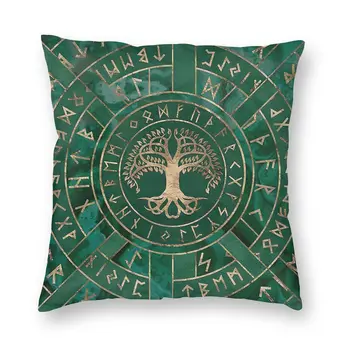 Наволочка с изображением Дерева жизни Иггдрасиль и Футарк Викинг, декоративная подушка для гостиной