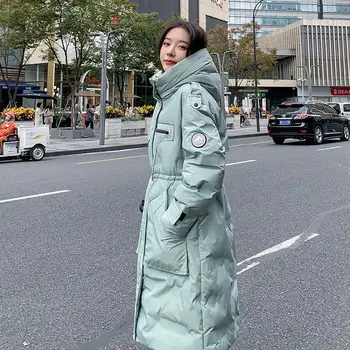 Новое зимнее пальто для женщин, пальто-парки, куртки Оверсайз с капюшоном, Длинная куртка на хлопковой подкладке, Супер горячие пальто корейской моды