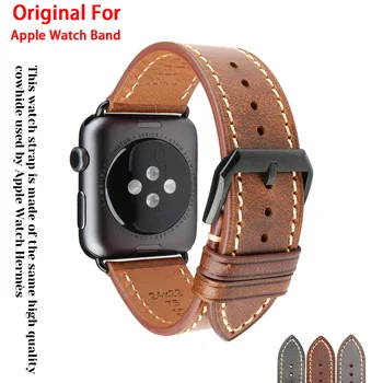 Оригинальный ремешок для Apple Watch 45 мм 44 мм 40 мм 42 мм 41 мм серии 7/6/SE/5/4/3 Винтажный ремешок из коровьей кожи iWatch браслет