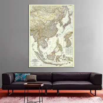 100x150 см Нетканая карта Дальнего Востока с принтом 1952 года издания для украшения дома, настенные художественные поделки