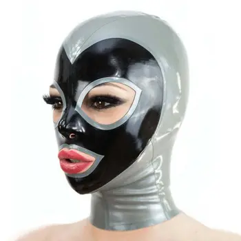 Латексный капюшон, Серебристая строчка, черная молния сзади, Резиновая маска с открытыми глазами и ртом, костюмы для косплея на Хэллоуин ручной работы для женщин
