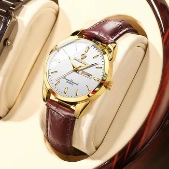 Sdotter 2023 Новые женские часы Модные женские кварцевые часы Водонепроницаемые Со светящимся белым циферблатом Простые Кожаные Роскошные женские часы