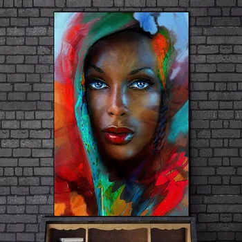 Голубые глаза, абстрактные картины африканской женщины на холсте, художественные плакаты и принты, картины чернокожей женщины для домашнего декора