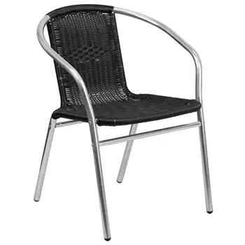 Коммерческий стул из алюминия и черного ротанга для ресторана внутри и снаружи