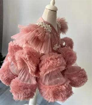 Пыльно-розовое платье-пачка с цветочным узором для девочек, платья для Первого дня рождения Малышей, Детский костюм, платье для выпускного вечера