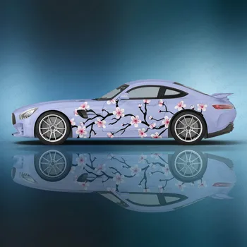 Наклейки на автомобиль с изображением японской вишни в цвету, Виниловая наклейка с рисунком Обложки, Упаковочная наклейка, изготовленные на заказ наклейки с розовыми цветами 