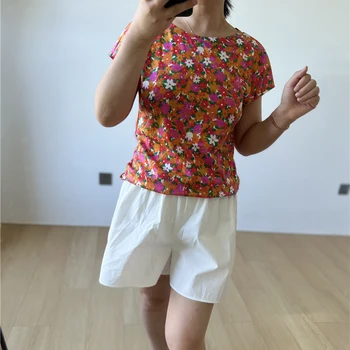 Весенне-летняя новинка 2023 Года, женская футболка из 100% мерсеризованного хлопка с короткими рукавами и принтом