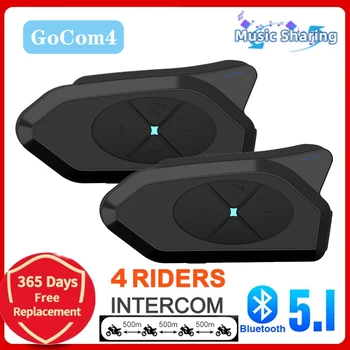 GoCom4 Мотоциклетный Bluetooth-интерком 1500 М, 4 группы всадников, 4-полосный полнодуплексный переговорный телефон IP65, обмен музыкой + FM