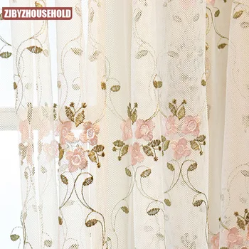 Розовые Милые Элегантные Тюлевые Занавески с вышивкой для гостиной, Кружевной цветок Принцессы, Прозрачные Тюлевые Свадебные шторы на окна, Занавески