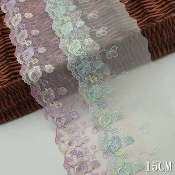 30 ярдов фиолетовой кружевной отделки, вышитые цветы, Сетчатая ткань для шитья нижнего белья, кружева для одежды 