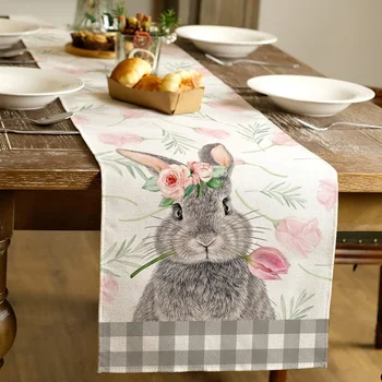 Пасхальный Кролик, Бегунок для обеденного стола, Кролик, Льняная Бегунок для стола, Свадебное Украшение, Весенний Праздник, Прямоугольное Украшение стола