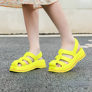 Женская обувь-сабо С узлом Бабочки, противоскользящая Пляжная обувь, Выдолбленная Дышащая Уличная 2023, Летние женские сандалии на платформе