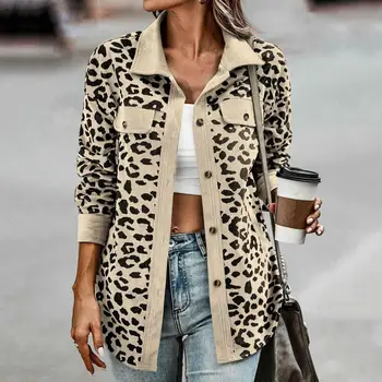 Женское пальто с длинным рукавом, леопардовое пальто с лацканами в стиле пэчворк, стильная женская весенне-осенняя куртка свободного кроя, однобортный дизайн