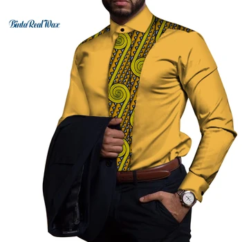 Повседневная мужская рубашка из 100% Хлопка, Африканская одежда, Рубашка в стиле пэчворк Дашики, Топы, Традиционная африканская одежда Bazin Riche WYN81