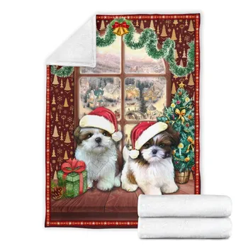 Милые два щенка ши-тцу, флисовое одеяло с принтом собаки, Носимое Одеяло для взрослых Для Детей, Теплое Шерп-одеяло 03