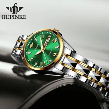 Роскошные механические часы бренда OUPINKE, Женские модные Сапфировые часы из нержавеющей стали, женские автоматические часы, водонепроницаемые наручные часы с датой
