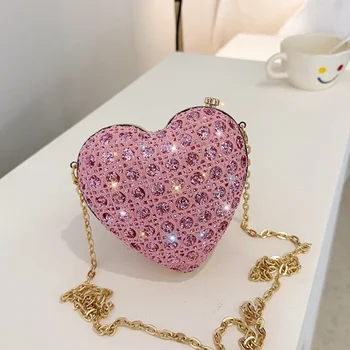 Мини-сумки с сердечками для женщин, модная сумочка с бриллиантами, Роскошная милая маленькая сумочка на цепочке, Вечерняя женская сумка через плечо в виде ракушки