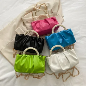 Модная однотонная плиссированная сумка на цепочке, женская трендовая сумка через плечо из искусственной кожи, маленькая сумка на ремне, новая дизайнерская сумка Наклонная упаковка