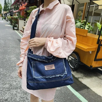 Женская сумка из денима Y2K, Новые джинсы, сумка-мессенджер, Большая холщовая сумка через плечо, экосумка со съемным ремешком, корейские сумки-тоут для покупок
