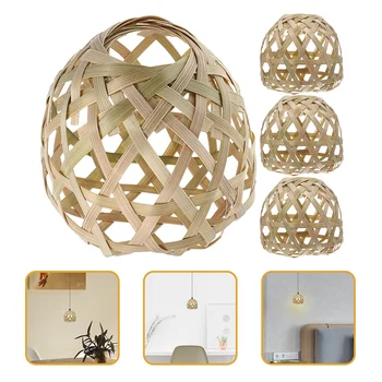 Подвесной светильник с бамбуковым абажуром из 4 предметов, светильники в стиле бохо, Бытовая тканая замена крышки лампы