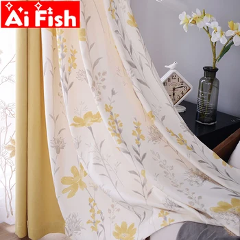 Шторы из однотонной ткани в американском стиле кантри желтого цвета с цветочным принтом для спальни, шторы для оформления окон в скандинавском стиле MY546 #4