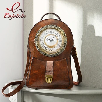 Рюкзак в стиле ретро с часами для женщин, сумка через плечо, Школьная сумка, Модная Женская сумка, Роскошный Дизайнерский рюкзак для путешествий, Искусственная кожа 2021