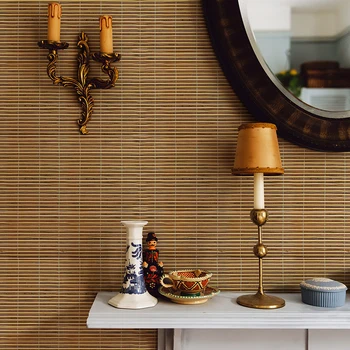 Классическая бамбуковая текстура, Коричневые ПВХ Обои, Виниловые наклейки на стены для гостиной, кухни, Водонепроницаемый декор комнаты